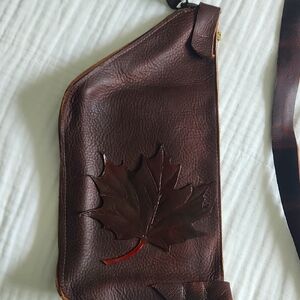 Brown Leather Crossbody Bag with Leaf Design